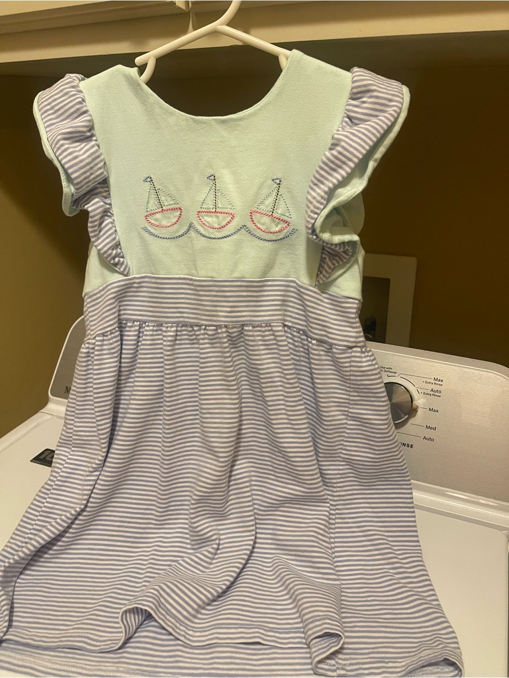 Girls' Mint & Lavender Striped Sailboat dress